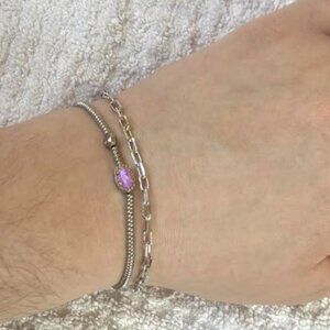 Kendra Scott Silver Grayson Stretch w/ Pink Opal Stone and Chain Bracelet Bundle